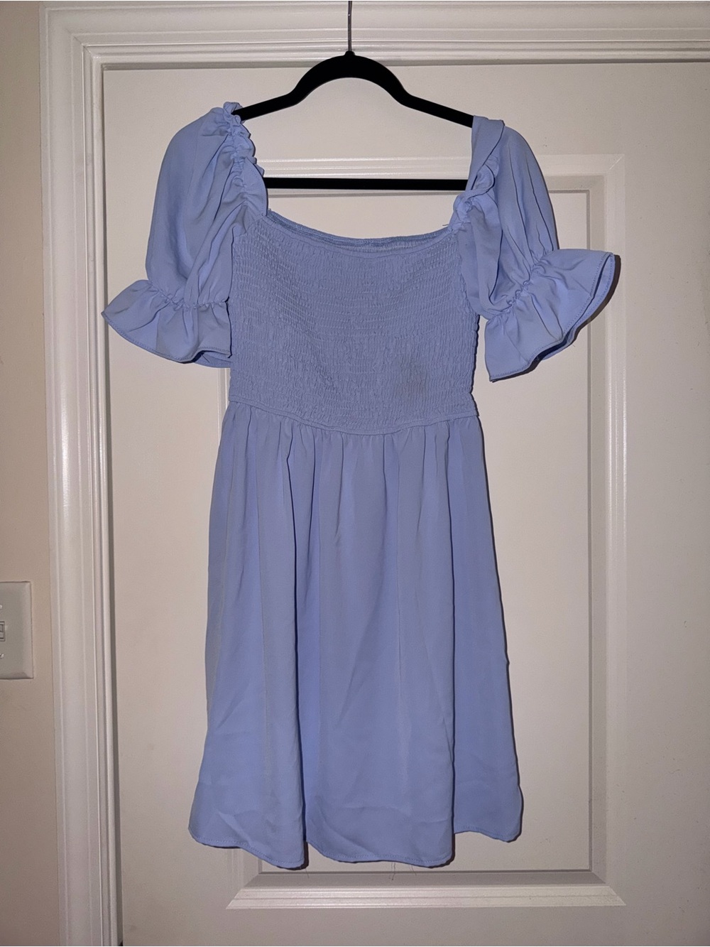 SHEIN Lavender Smocked Midi Dress with Puff Sleeves
